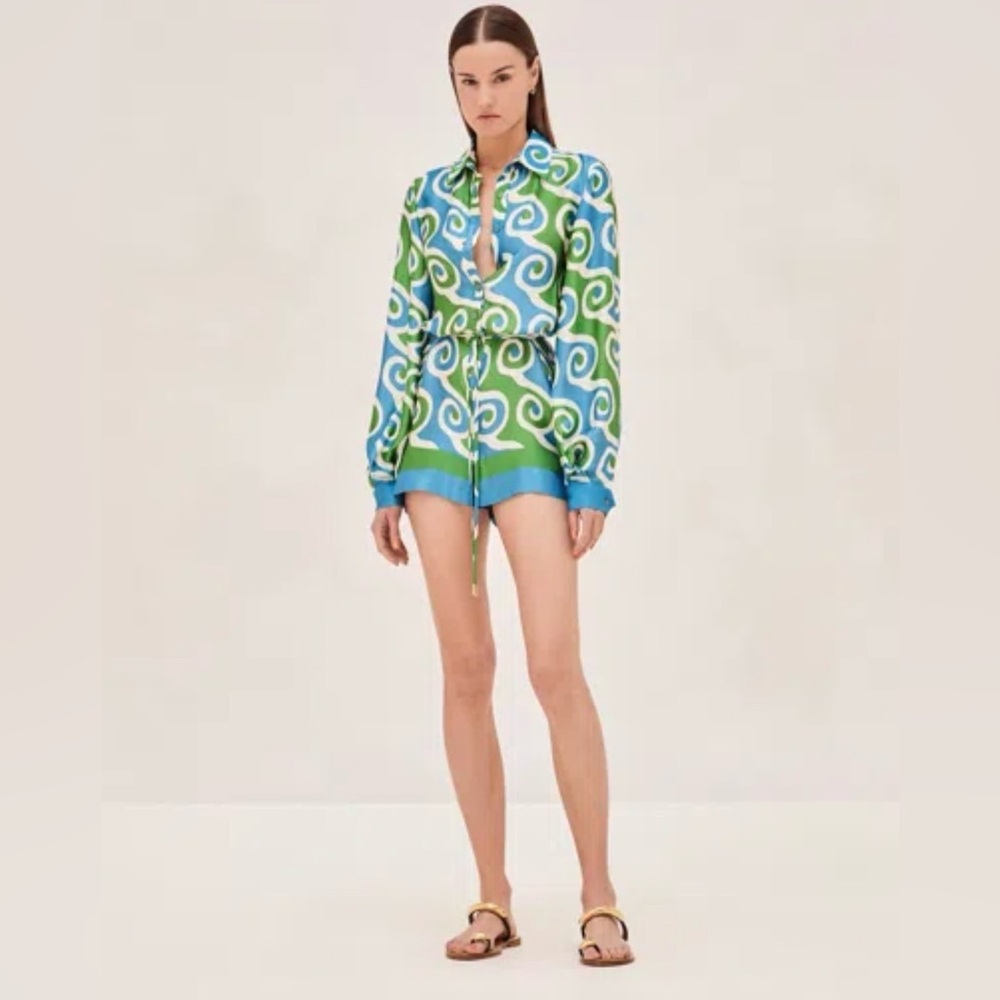 Alexis Green & Blue Swirl Print Romper